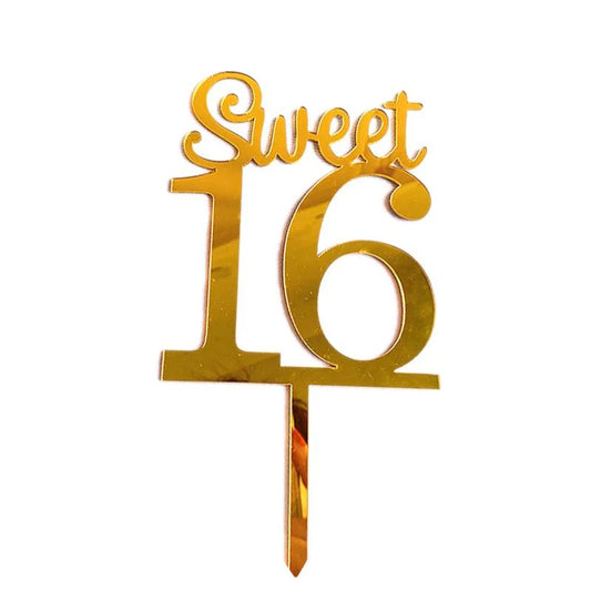 Sweet 16 Cake Topper (Goud)